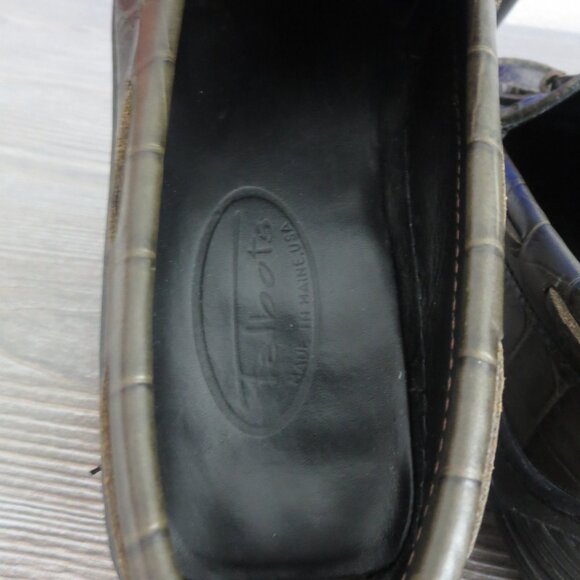 Talbots Leather GROMMUS Olive Army Green Croc Reptile Loafers Size 5 - Picture 10 of 14